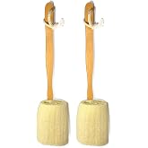 2 Pack Natural Exfoliating Loofah luffa loofa Bath Brush On a Stick - with Long Wooden Handle Back Brush for Men &amp; Women - Shower Sponge Body Back Scrubber