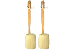 MR.CUI'SHOP 2 Pack Natural Exfoliating Loofah luffa loofa Bath Brush On a Stick - with Long Wooden Handle Back Brush for Men & Women - Shower Sponge Body Back Scrubber