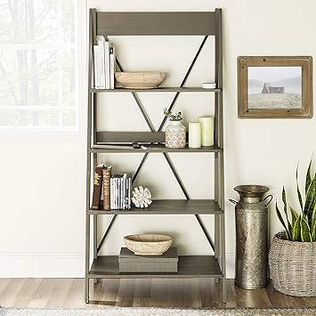 Amazon Com 68 Solid Wood Ladder Bookshelf Grey Furniture Decor