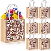 Abbylike 6 Pcs Floral Gift Bag Mini Reusable Flower Cielito Lindo Burlap Goodie Tote with Handle Button for Wedding Bridal Shower Party Favor (Mexican Clay Flowers)
