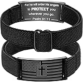HSWYFCJY American Flag Cross Bracelet for Boys Men Freedom Adjustable Strap Christian Bracelets Engraved Bible Verses Inspirational Messages Religious Prayer Jewelry Gift Military Patriotic Wristbands