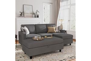 HONBAY Reversible Sectional Couch with Ottoman L-Shaped Sofa for Small Spaces Sectional Sofa with Chaise in Dark Grey