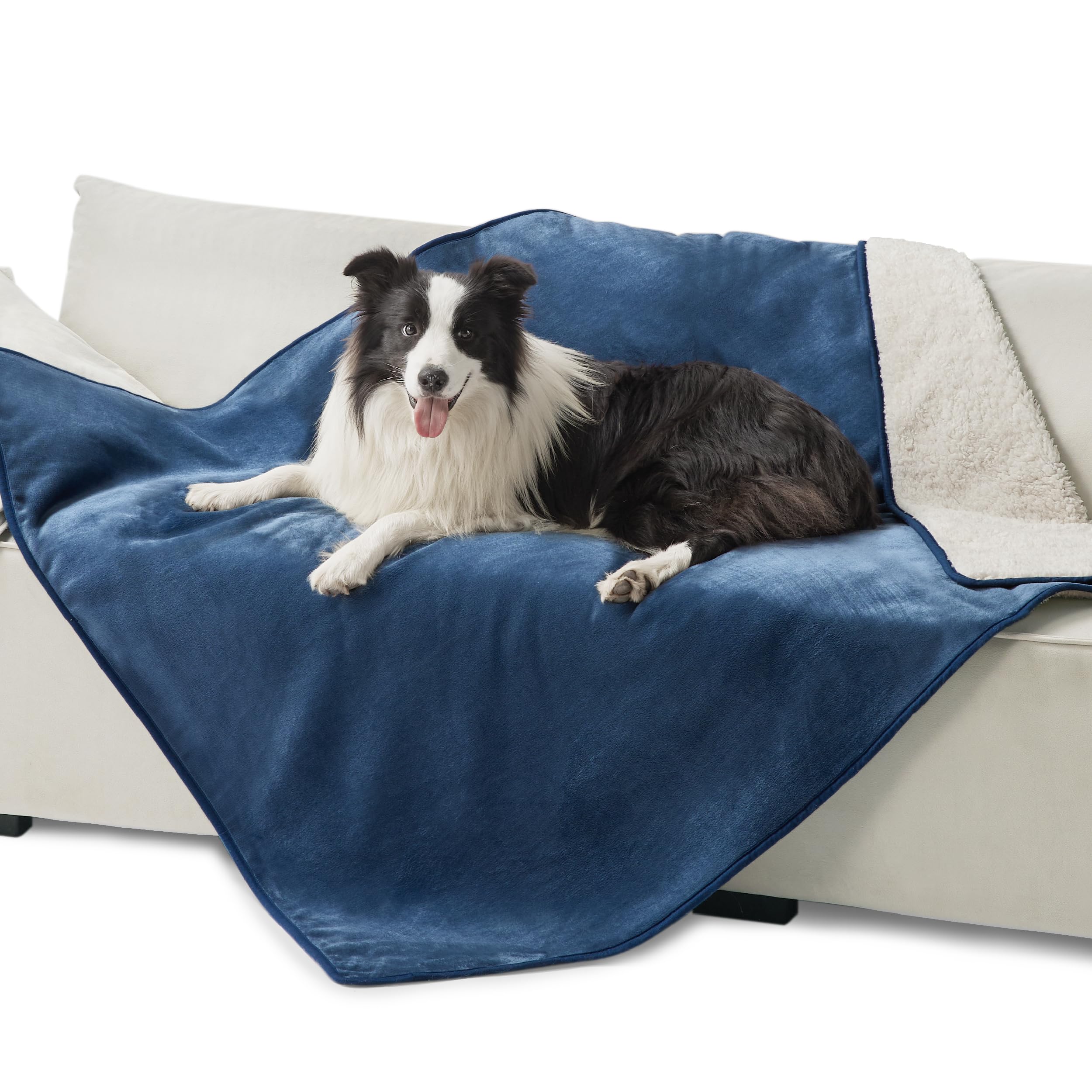 Photo 1 of Bedsure Waterproof Dog Blankets for Extra Large Dogs - XL Cat Blanket Washable for Couch Protection, Sherpa Fleece Puppy Blanket, Soft Plush Reversible Throw Furniture Protector, 50"x60", Blue