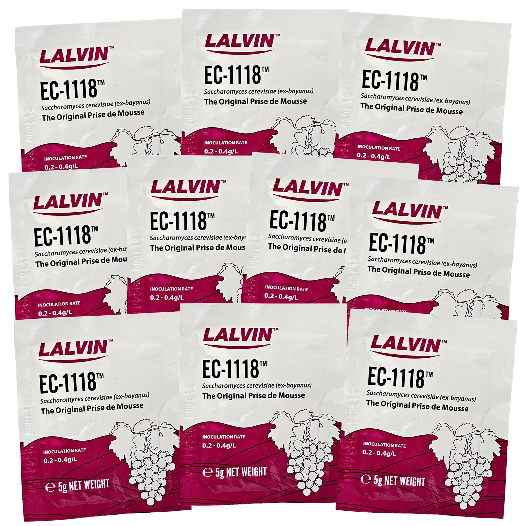 10x Lalvin EC-1118 Champagne Yeast 5g Sachet 18% Homebrew Wine Making 4.5L-23L