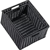 HOONEX Large Wicker Baskets for Storage, Plastic Baskets for Organizing with Dual Handles, Woven Baskets for Storage, Set of 2, (Black, 15 x 12.8 x 7.5 inches)