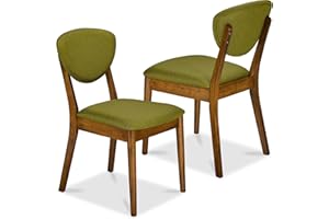 Best Choice Products Dining Chairs Set of 2, Mid-Century Modern Upholstered Wood, Armless w/Seat Cushion, Padded Backrest - Walnut/Olive