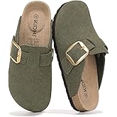 KIDMI Genuine Suede Clogs for Women Men Big Buckle Memory Foam Potato Shoes
