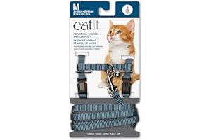 Catit Nylon Adjustable Cat Harness and Leash Set, Medium, Blue, Cat Leash, Harnais Pour Chat, Cat Leash and Harness, Harnais 