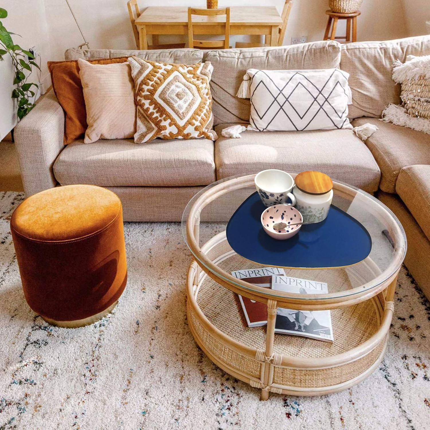 Allegorie Decorative Tray | Stylish Vanity Organizer or Catchall Valet Display | Navy Blue & Gold Metal Serving Tray for Coffee Table, Ottoman, Bar, Liquor or Cocktails 16 x 12.5 inches: Home & Kitchen