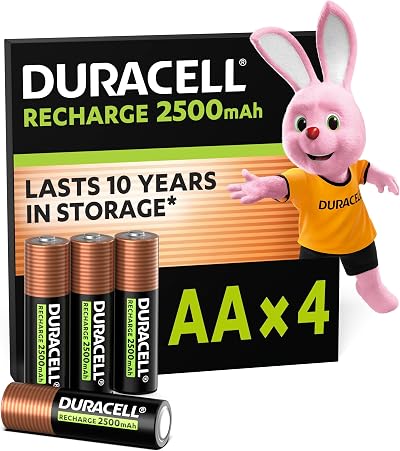 Duracell Rechargeable AA Batteries 2500 mAh NiMH Pack of 4