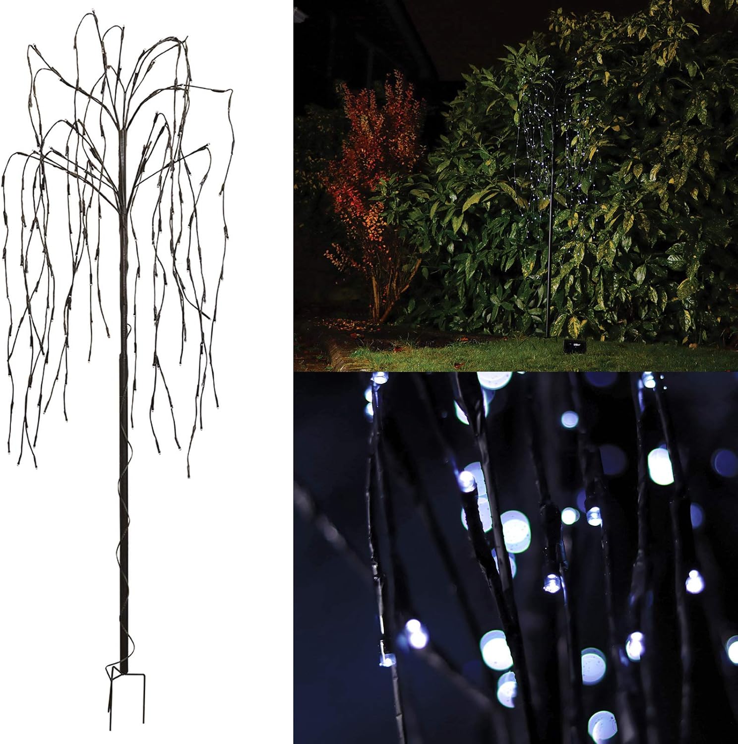 Solar Power 4.5ft Weeping Willow Tree 200 White LED Lights DECKING