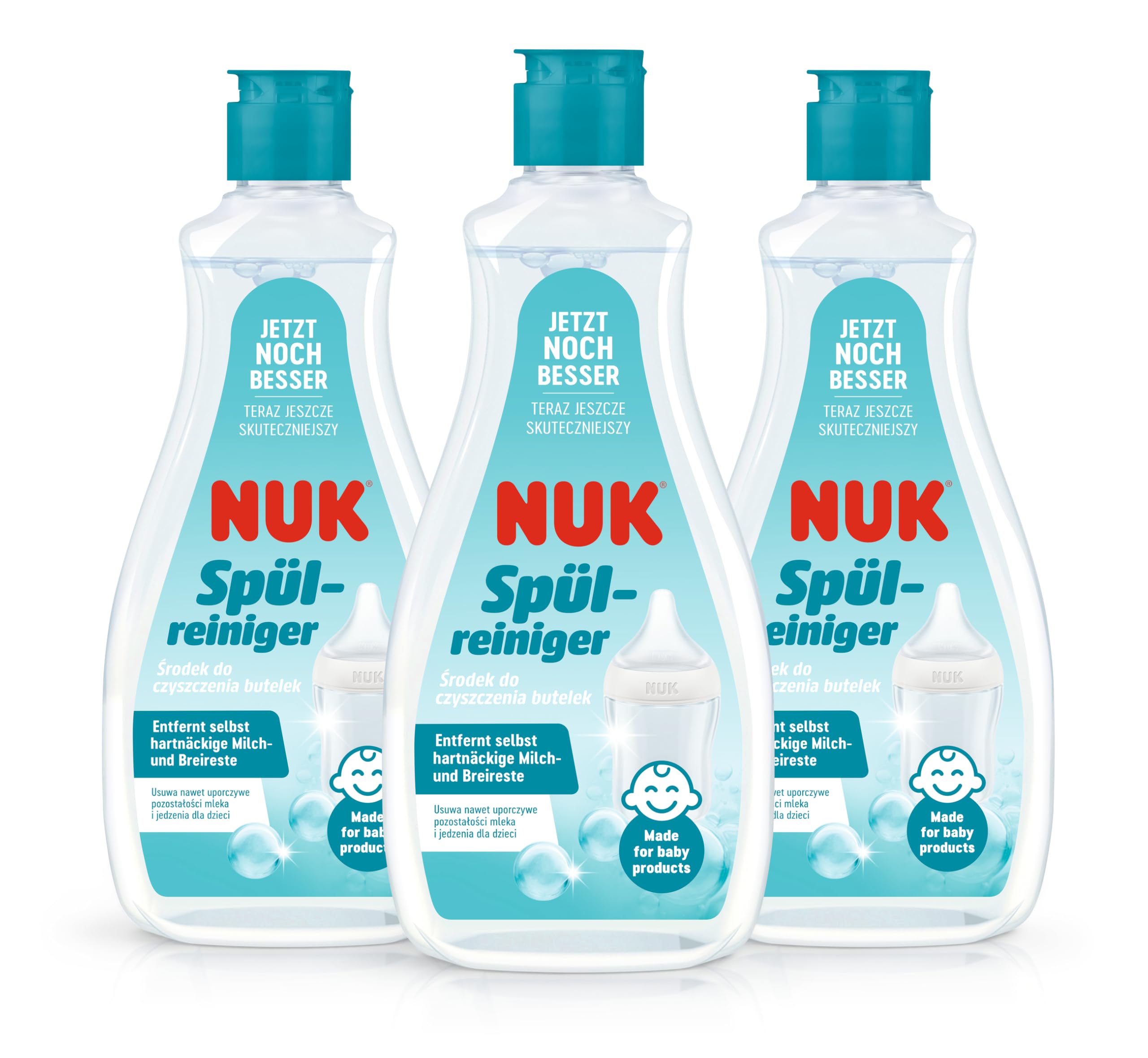 NUK Baby Bottle Cleanser | 500 ml | Ideal for Cleaning Baby Bottles, Teats & Accessories | Fragrance Free Cleaner | pH Neutral | 100% Recyclable Bottle | 3 Count