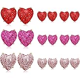 Glitter Heart Stud Earrings for Women Valentine's Day Heart Earrings Set Sweet Candy Color Love Heart Earring Stud for Women Valentines Jewelry Gift