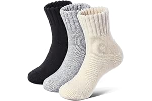 Tough Land Merino Wool Socks for Women 3 Pairs - Thick Cozy Crew Thermal Boot Socks for Hiking,Cabin Work,Gift,Everyday