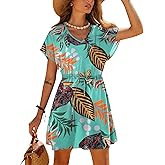 Ekouaer Women's Cover Ups Casual Swimsuit Coverups Flowy Tie Waist Beach Cover Up Dress