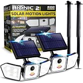 Bell+Howell 2 Pk Bionic Solar Flood Lights Outdoor Motion Sensor | 500 Lumens, Wireless, Waterproof Security Lights for Outside House, 3 Adjustable Heads, Stakes &amp; Mountsing Hardware Included