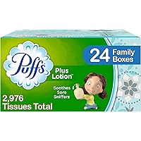 Puffs Plus Lotion Facial Tissues, 24 Family Boxes, 124 Tissues Per Box (2976 Tissues Total)