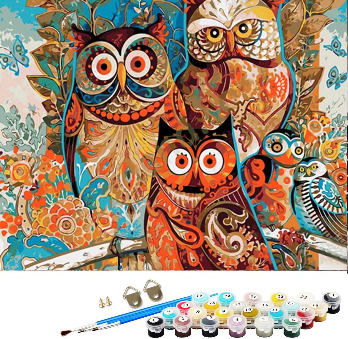 DIY Paint by Numbers for Adults Children, ABEUTY Animal Owls 16x20 inches Number Painting Art Therapy