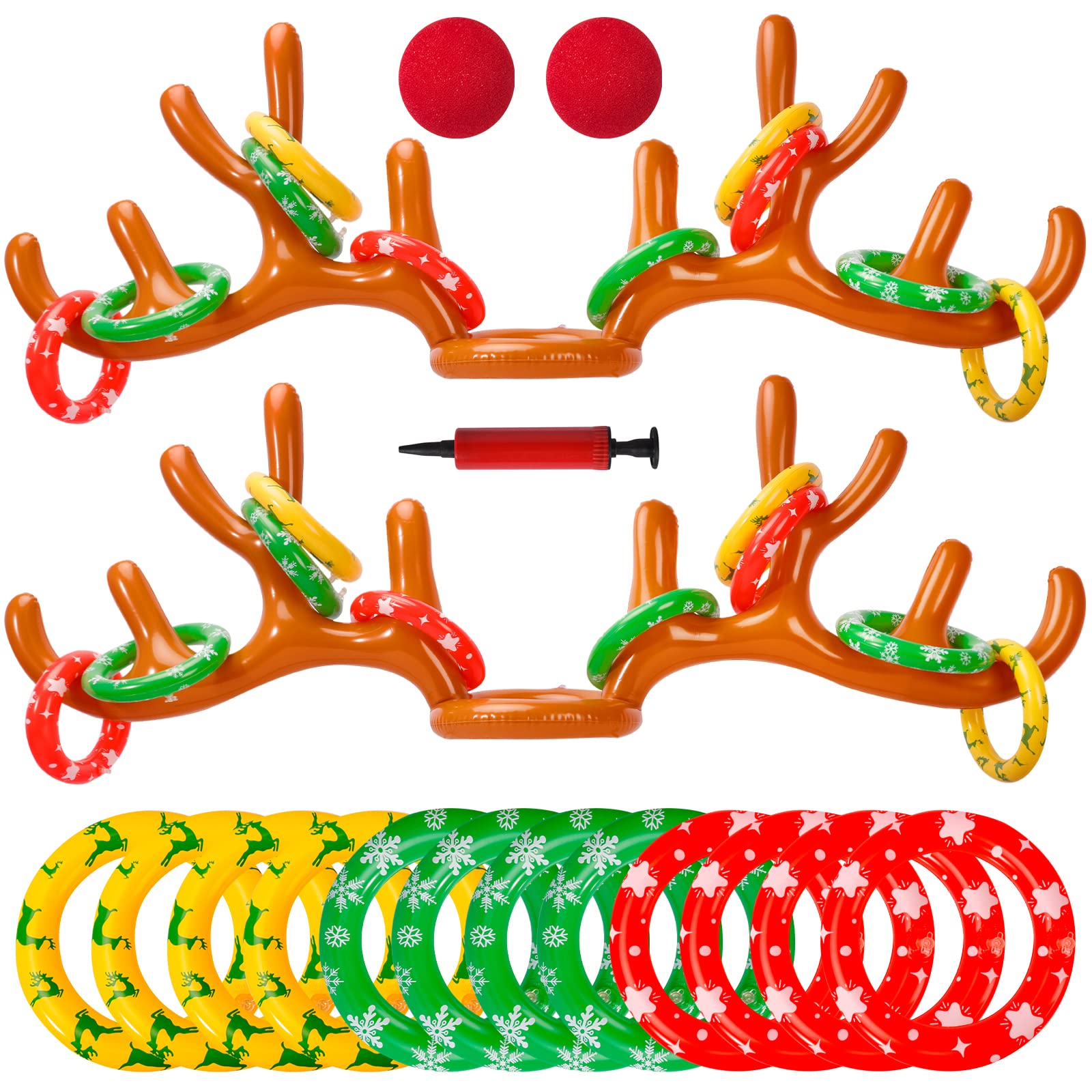 Photo 1 of Max Fun 2Pack Inflatable Reindeer Antler Ring Toss Games Indoor Outdoor Christmas Party Games Hat for Xmas Gifts Holiday Party Supplies Favors, 2 Anlters & 12Rings