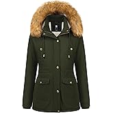 Pursky Women's Winter Coat Sherpa Lined Cotton Military Jacket Thicken Heavy Parka with Removable Faux Fur Hood