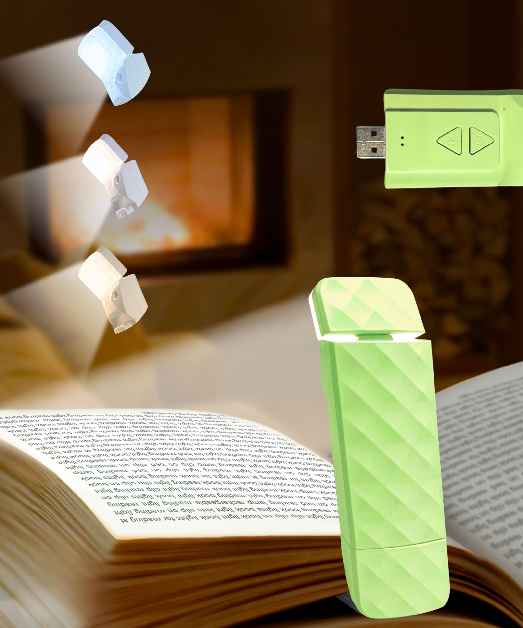 Runesol Kiwi Green Book Light Clip On, 5 LED Rechargeable Reading Light, 3 Eye Protecting Modes for Reading Books at Night, USB 80 Hours Charge Portable Clip on Lights, Book Lover Gifts