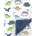 Hudson Baby Unisex Baby Plush Mink and Sherpa Blanket, Dino, One Size