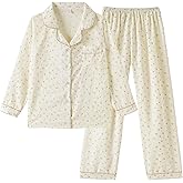 Vopmocld Girls Button Down Pajama Sets Soft Polyester Lapel Collar Long Sleeve Long Pants Sleepwear for Teen Cozy Nightwear