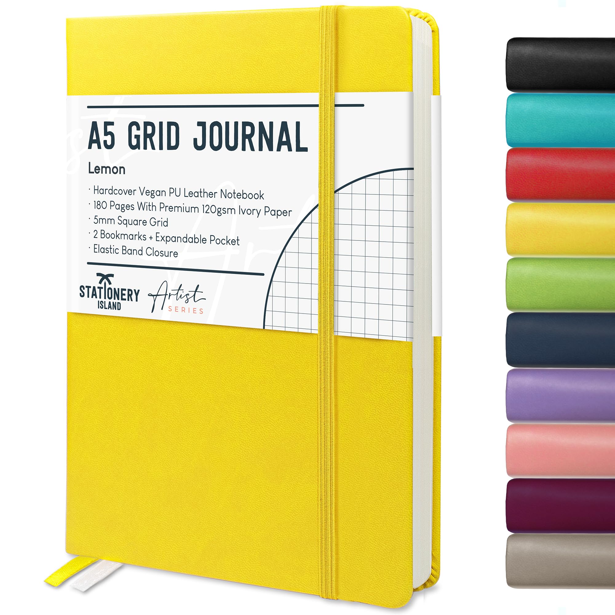 STATIONERY ISLAND A5 Squared Notebook, Graph Paper Notebook with 120gsm Premium Thick Paper, 180 Pages Hardback Grid Notebook for Planning, Diary, Journaling