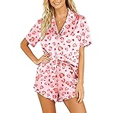 CAZYCHILD Valentines Pajamas Sets for Women Pjs Short Sleeve Top and Shorts Loungewear 2 Pcs Set Button Down Sleepwear