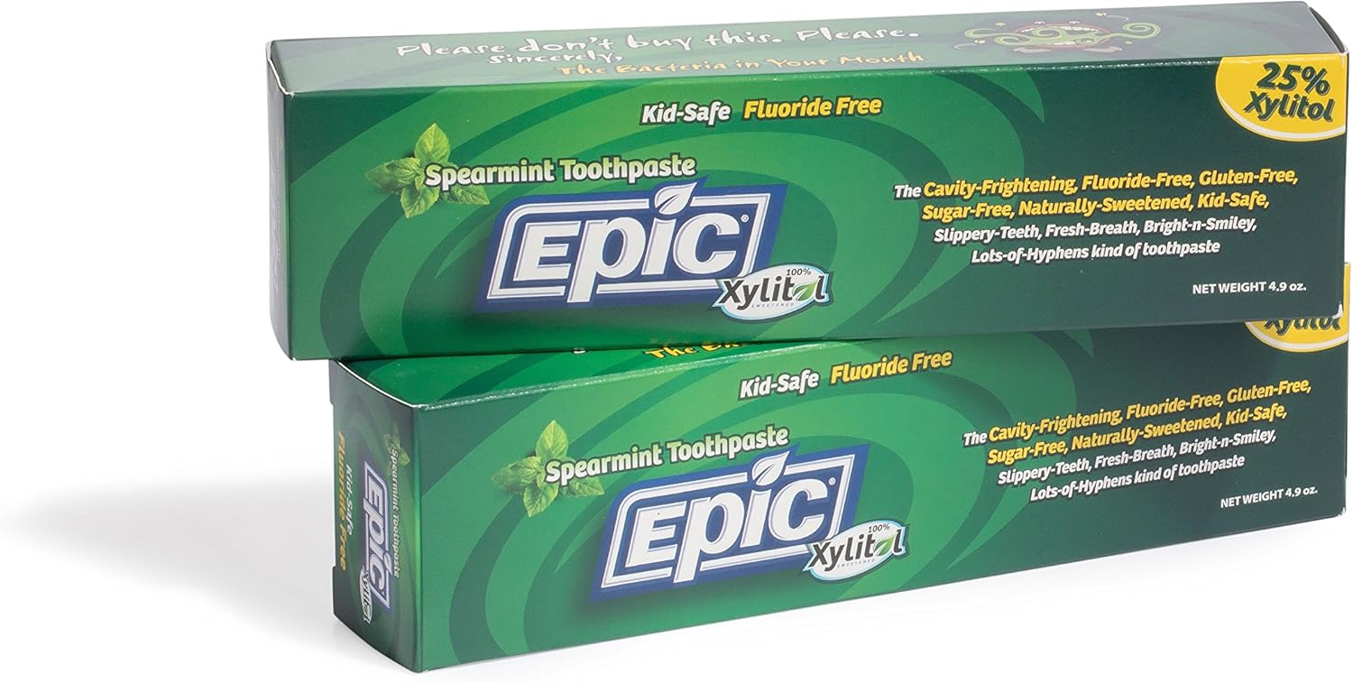 Epic Dental Fluoride Free Xylitol Toothpaste, Spearmint, 4.9 Oz Tube (Multi-Pack): Health & Personal Care