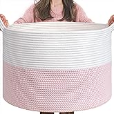 INDRESSME XXXLarge Storage Basket with Handle, Pink Laundry Basket for Nursery Stuffed Animal Storage, Baby Baskets Kids Toy Organizer, 21.7" x 21.7" x 13.8", Pink