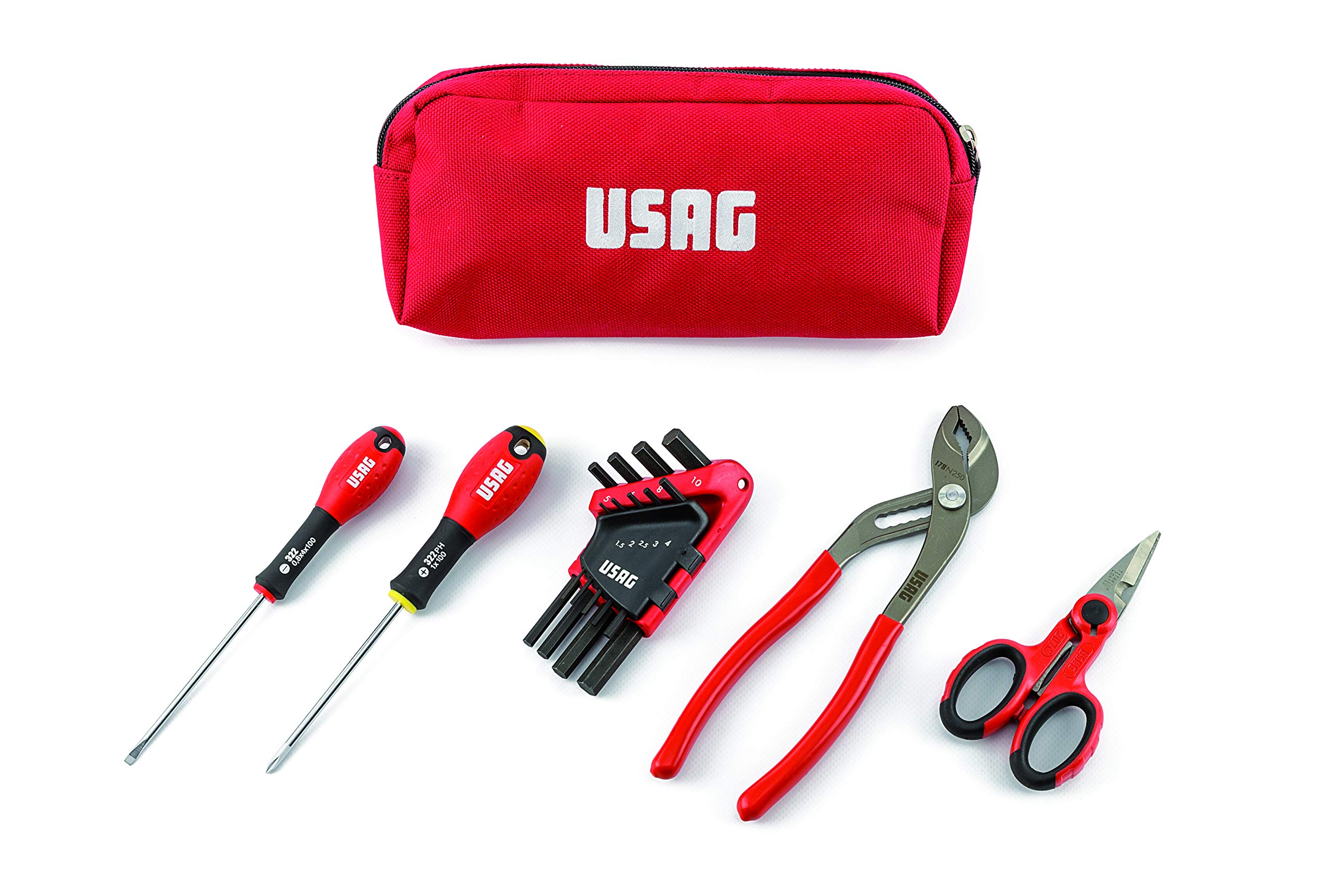 USAG U00070053 - 007 SB 178 NC Compact tool pouch with screwdrivers, angled hex keys, adjustable pliers and scissors (13 pcs.)