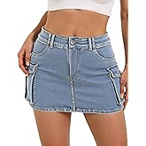 Buauty Women Denim Cargo Skirt Y2K, Mini Low Waist Jean Skirts Bodycon Flap Pockets 2026 Trendy Short