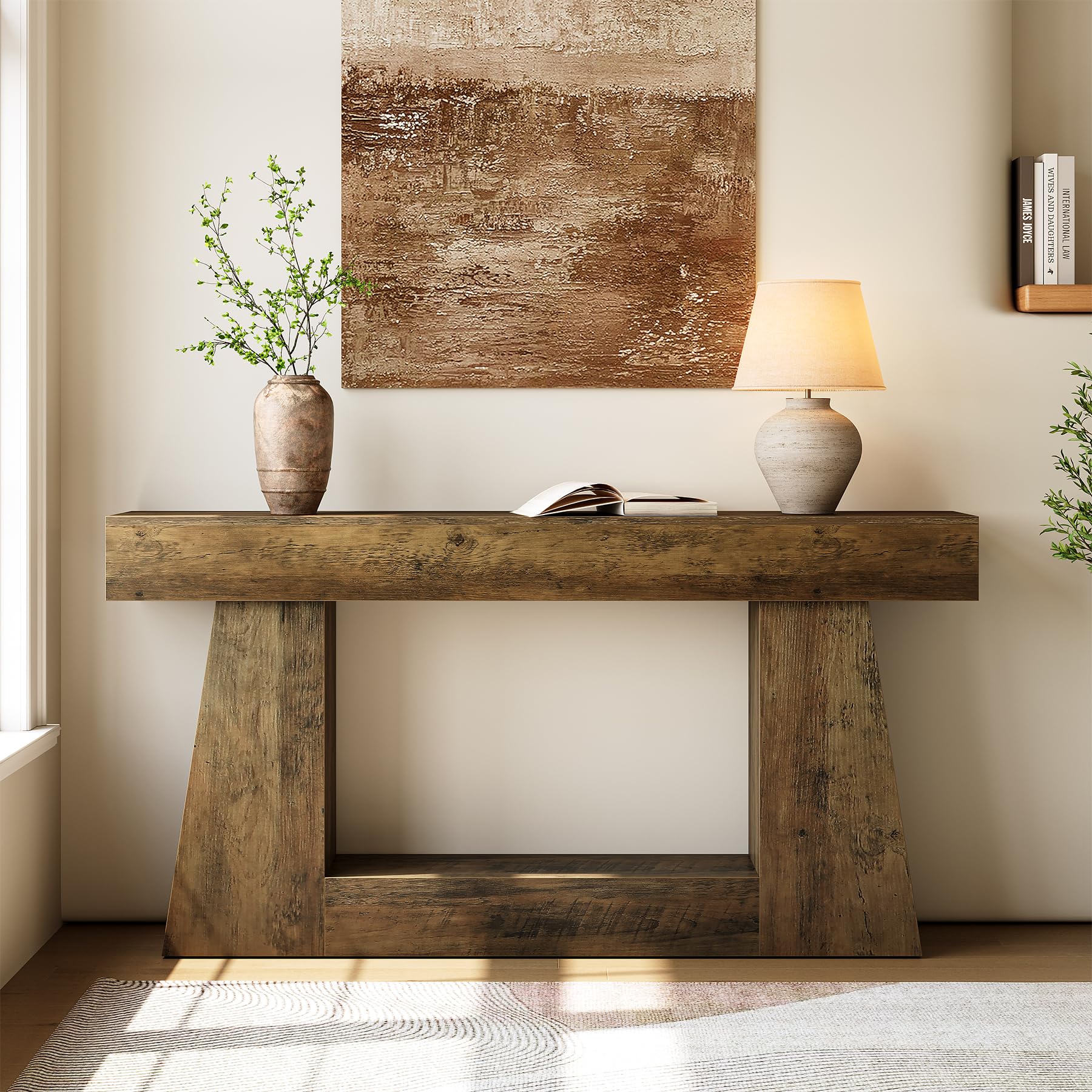 Photo 1 of *SEE CLERKS NOTES* LITTLE TREE 63" Farmhouse Console Table with Storage, Rustic Sofa Table for Entryway, Narrow Long Sofa Table Behind Couch, Console Table for Living Room, Hallway—Versatile Storage Solution, Oak