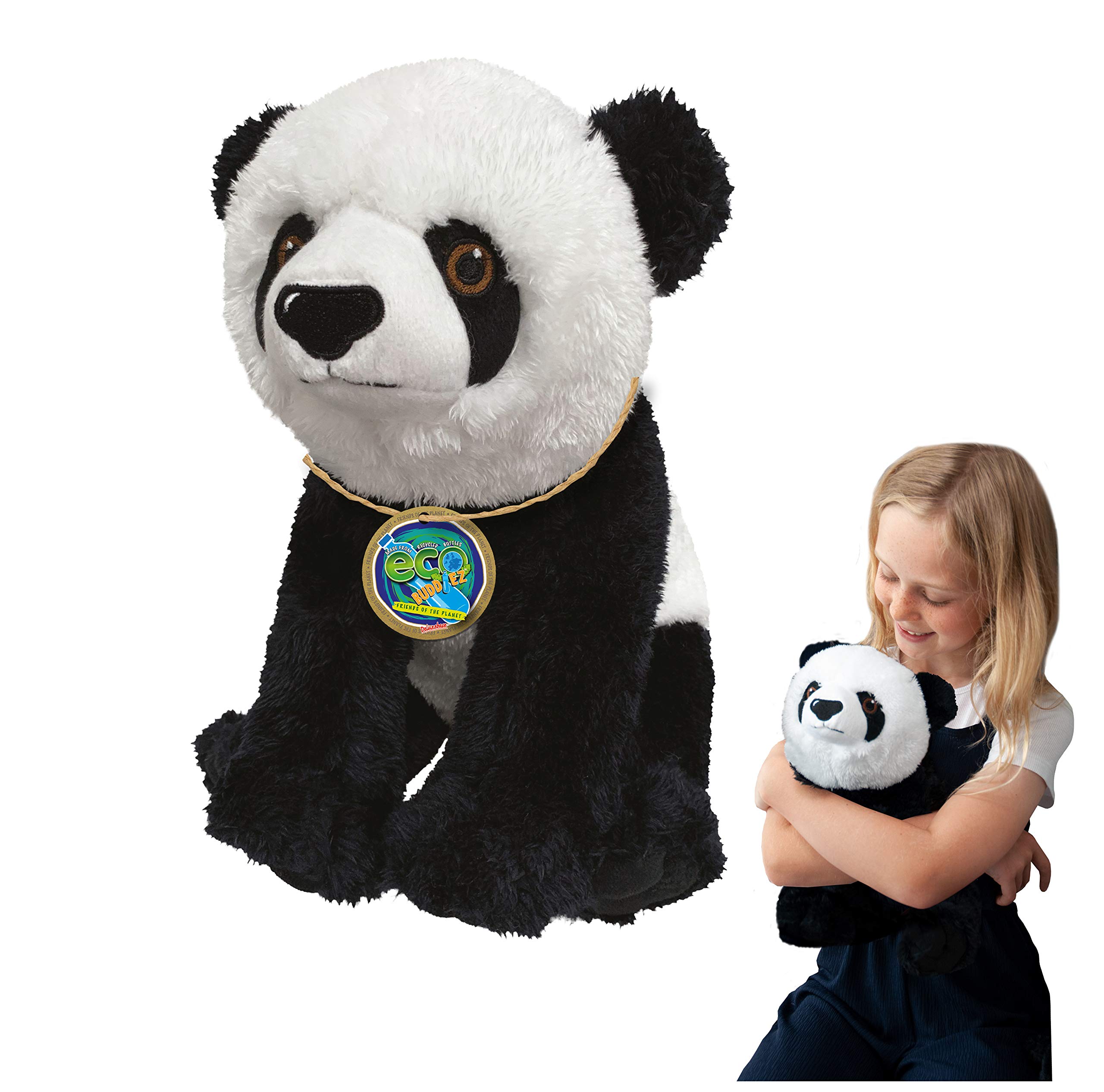 EcoBuddiez - Panda from Deluxebase. Large 30cm Soft Plush Animals made from Recycled Plastic Bottles. Eco-Friendly Cuddly Gift for Kids and Cute Stuffed Animal Toy for Toddlers.