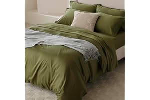 DOUBLE STITCH BY BEDSURE Double Stitch Cotton Tencel Duvet Cover - King Size Comforter Cover, Luxury & Soft Eucalyptus Lyocell Bedding Set for Hot Sleepers, Cooling, Smooth & Breathable, Button Closure, Olive Green, 106"x90"