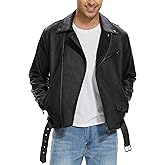 Fahsyee Faux Leather Jacket Men - Black Bomber Jackets Motorcycle Stand Collar Lightweight Zip-Up Slim Fit Biker Coat
