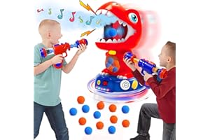 ROHSCE Shooting Game Toy for Boys 4-6 & Up - Movable Shooting Targets for Kids, Sound and Spray Effect Dinosaur Toys for Kids 3-5-7 with 2 Guns and 24 Foam Balls, Shooting Toy Gift for Boys and Girls