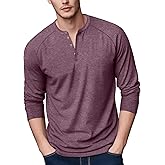 Zengjo Mens Long Sleeve Henley Shirts Stretch Casual 3 Button Tee Baisc Plain