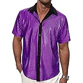 Century Star 70s 80s Disco Outfits Shirt for Men-Vintage Metallic Button Up Party Shirts