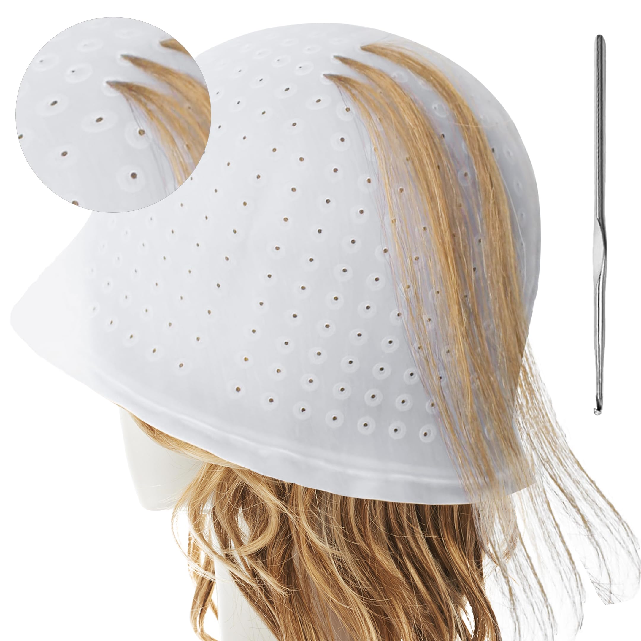 Silicone Highlighting Hair Cap, Reusable Highlight Hat with Hook, Hairdressing Dyeing Staining Tools Kit