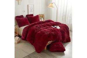 XeGe Cozy Plush Shaggy Duvet Cover, Luxury Soft Fluffy Furry Solid Color Comforter Cover, 1 PC Bedding for Girls Women Bedroom (1 Faux Fur Fuzzy Quilt Cover), Zipper Closure (Queen Size, Red)