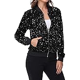 Anna-Kaci Women's Sparkly Sequin Jacket Zipper Long Sleeve Glitter Sequin Bomber Jacket with Pockets