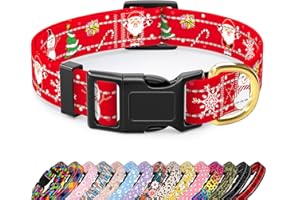 TMOODEL Reflective Dog Collar, Cute Christmas Style Dog Collars for Medium Dogs, Soft Nylon Puppy Collar for Boy and Girl Female Dog, Adjustable Heavy-Duty Pet Collar with Quick Release Buckle, Red