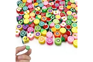 100 pcs Fruit Polymer Clay Beads, VEINARDYL Colorful Mixed Fruit Charm Bead Kit,Cute Fruits Clay Bead for DIY Crafts Earring 