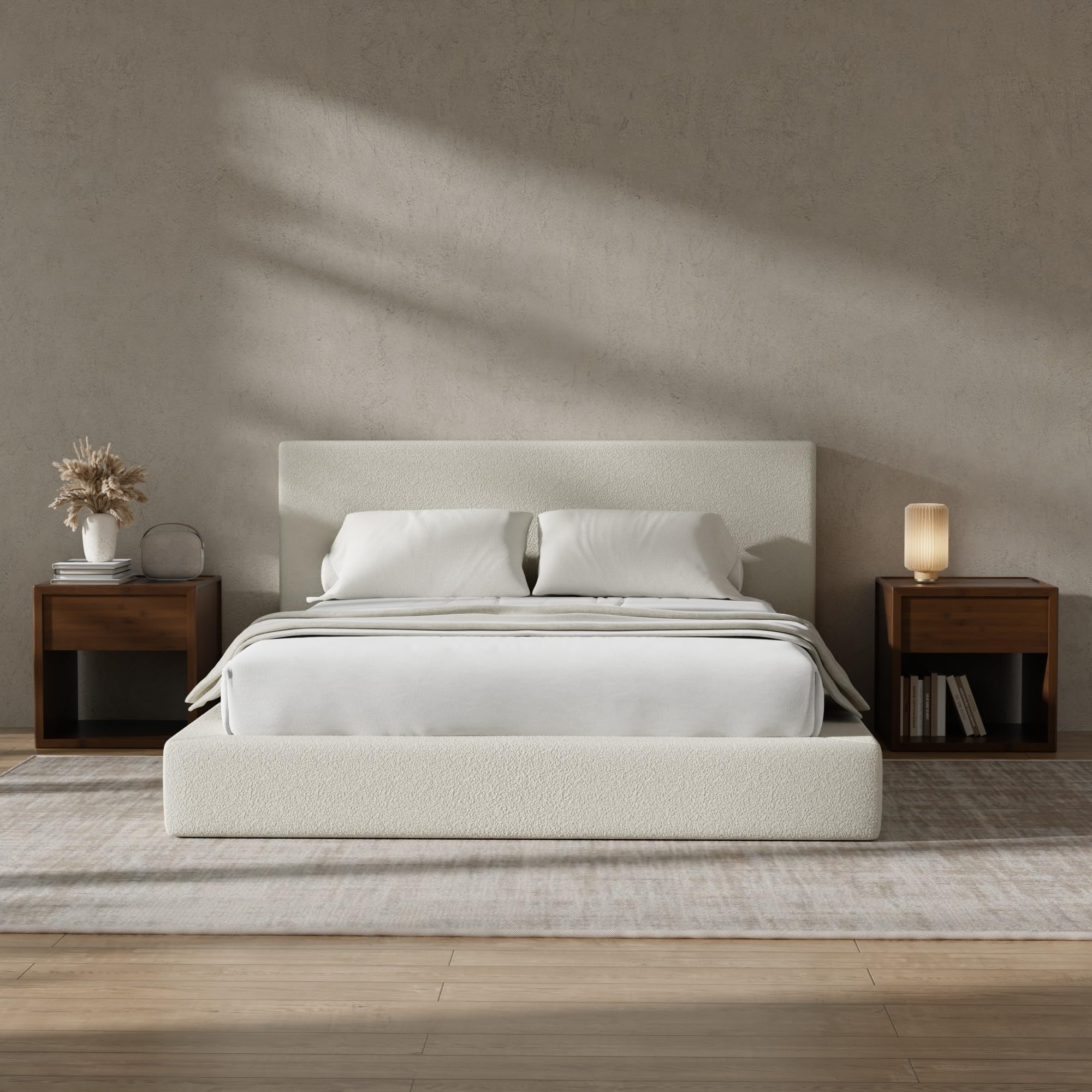 RECCI AirFrame Queen Bed Frame with Headboard, Cloud Upholstered Platform Bed Frame, 5 Inch Foam Cushioned, No Box Spring, Easy Assembly(Cream Boucle)