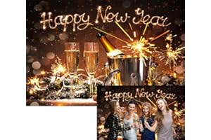 BELECO 7x5ft Fabric Happy New Year Backdrop 2026 New Years Eve Backdrop Party Decorations Banner Lucky Horseshoe Champagne Fireworks NYE Background Photoshoot Studio Props