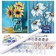 BAISITE Paint by Numbers Kit for Adults Beginners,12" Wx16 L 2 Pack Canvas for Painting Kits for Adults in Colorful Box-Daisy and Sunflowers 0304