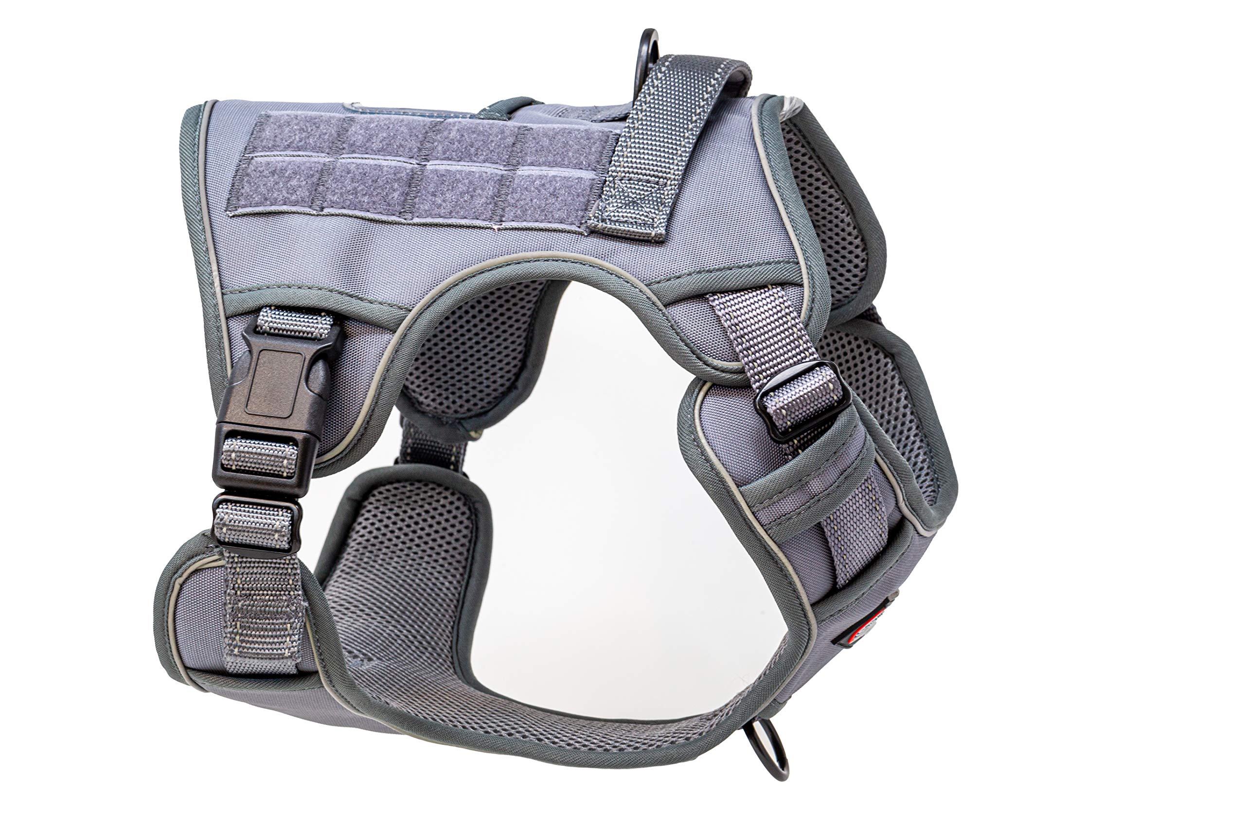 Verja Tactical Dog Harness No-Pull Adjustable Pet Harness Reflective K9 Working Training Pet Vest Military Service Dog Harness for Small Medium Large Dogs (M(Neck:16-22",Chest:22-30"), Grey)