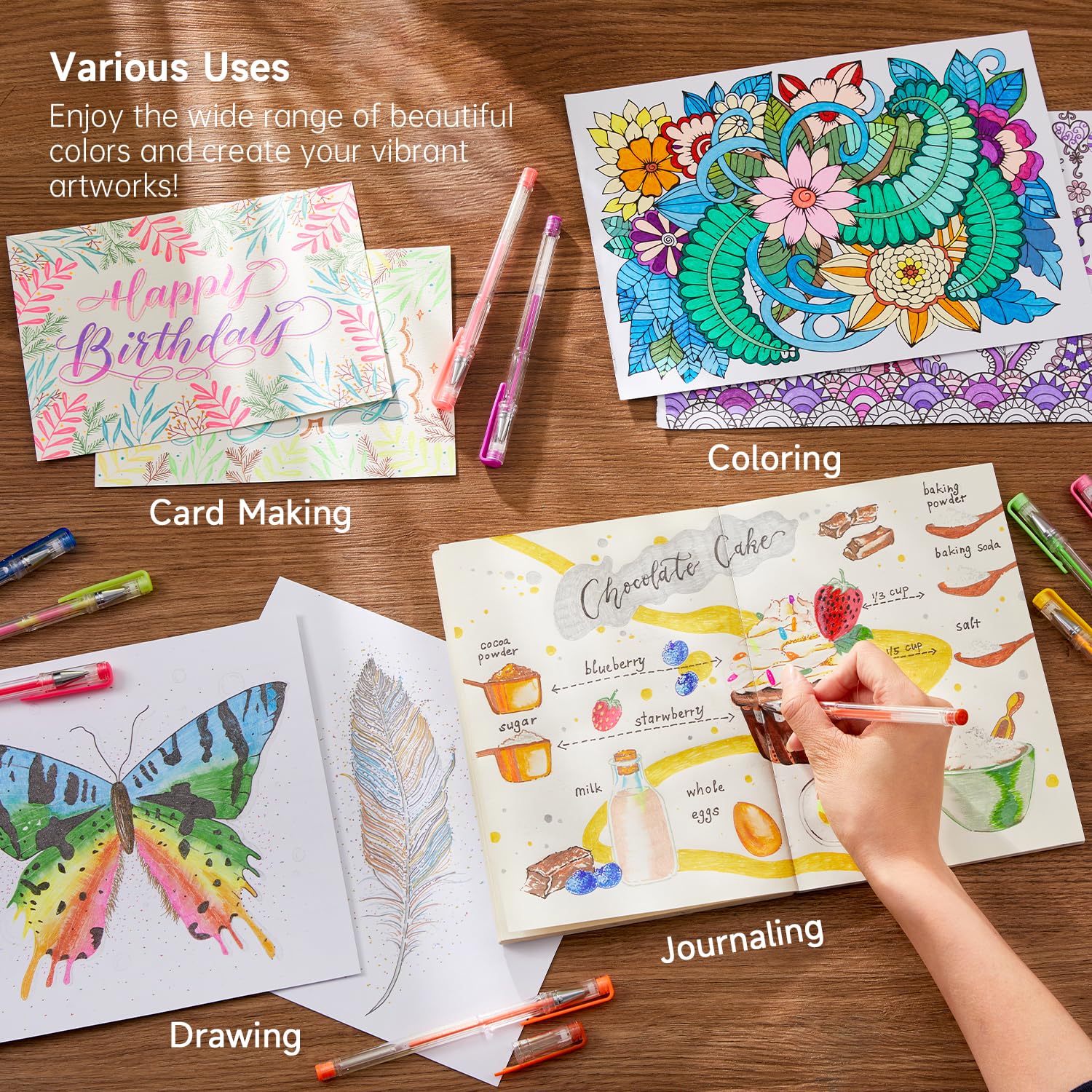 Shuttle Art 120 Unique Colors (No Duplicates) Gel Pens Gel Pen Set for Adult Coloring Books Art Markers